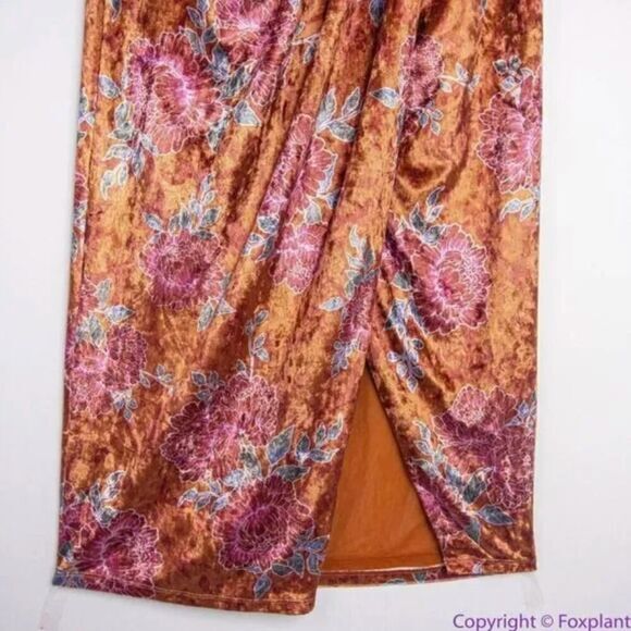 New! Free People Poets Velvet Sarong Skirt in Rust Combo, XS - Picture 6 of 15